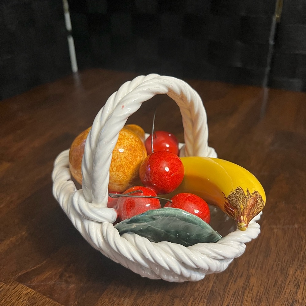 Vintage Italian Woven Ceramic 6" Majolica Fruit Bowl  Made In Italy